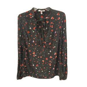 Derek Lam 10 Crosby Blouse Womens 8 Shirt Black Red Floral Evadne Top Neck Tie